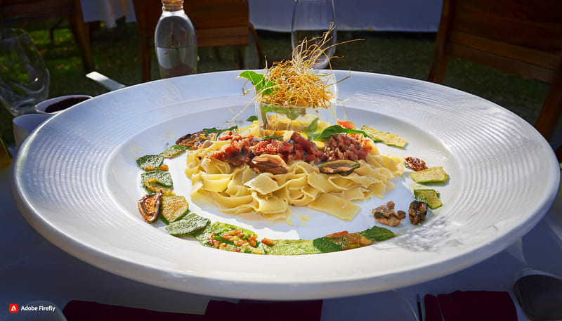 Firefly tavola da matrimonio con come i mezzi paccheri al pesto di pistacchio e guanciale croccante (1)